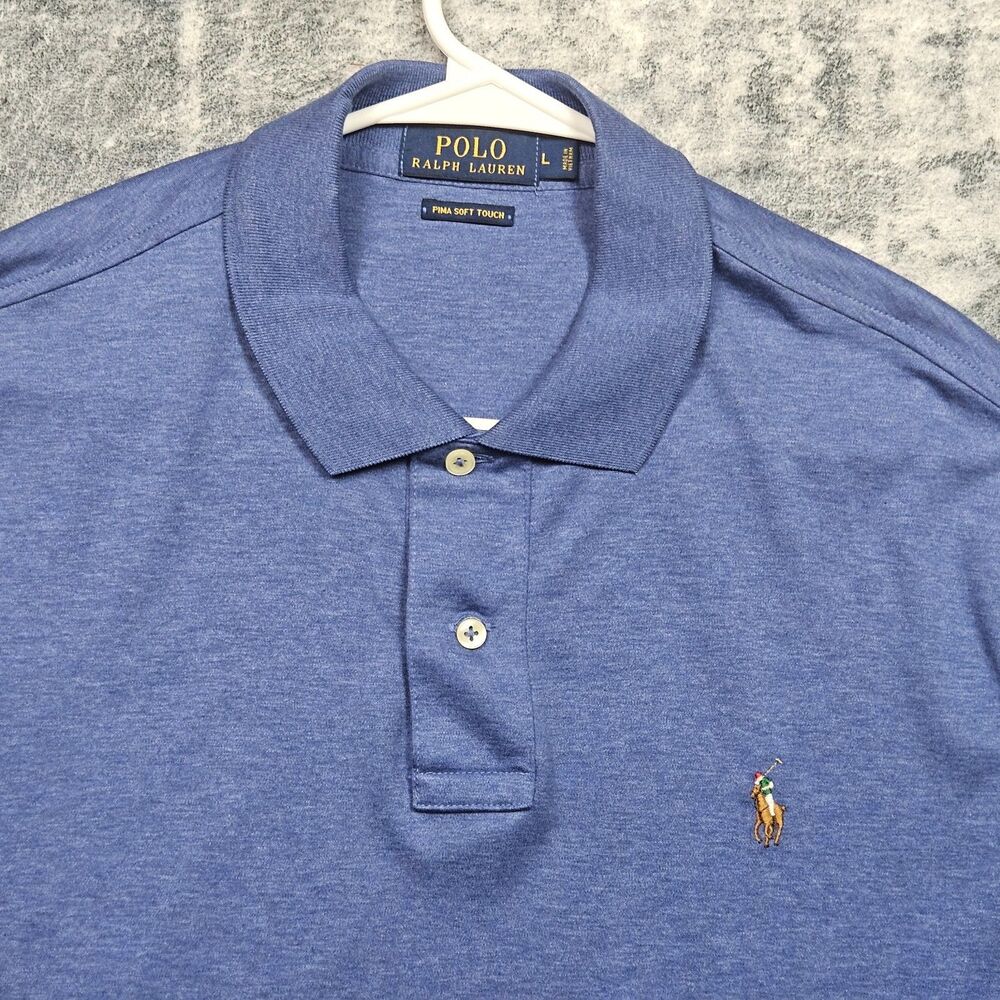 Polo‎ Ralph Lauren Polo Shirt Mens Large Blue Pima Soft Touch Flesh Pony Prepp